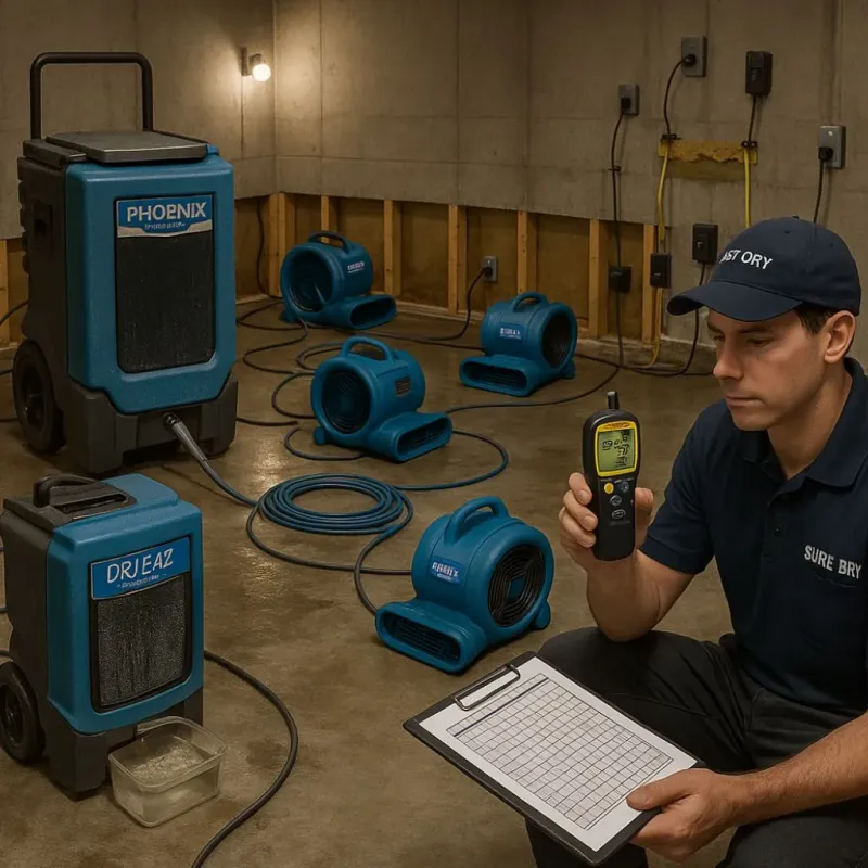 Structural Drying and Dehumidification process in West Columbia, TX